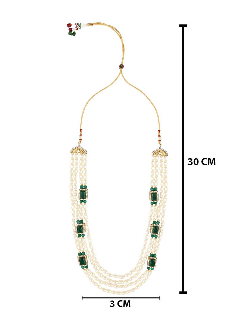 4 Layered Traditional Gold Plated Dulha Moti Mala with Beaded Maharaja Haar/Groom Necklace For Men