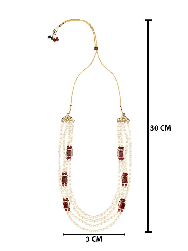 4 Layered Traditional Gold Plated Dulha Moti Mala with Beaded Maharaja Haar/Groom Necklace For Men