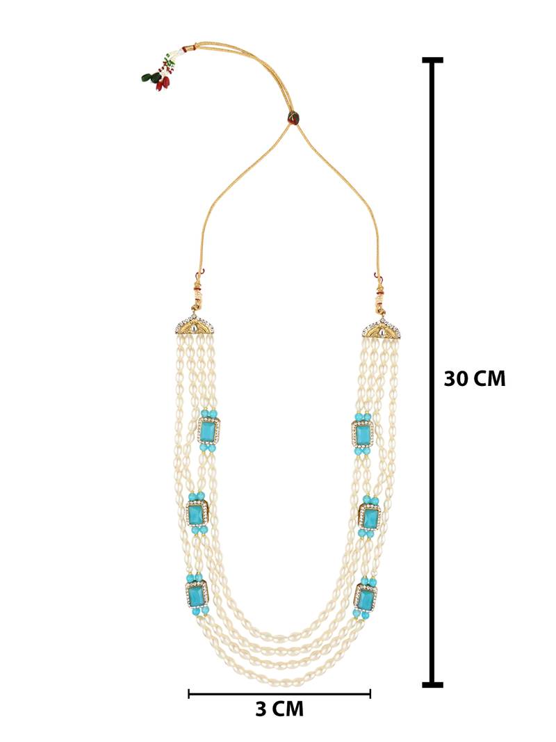 4 Layered Traditional Gold Plated Dulha Moti Mala with Beaded Maharaja Haar/Groom Necklace For Men