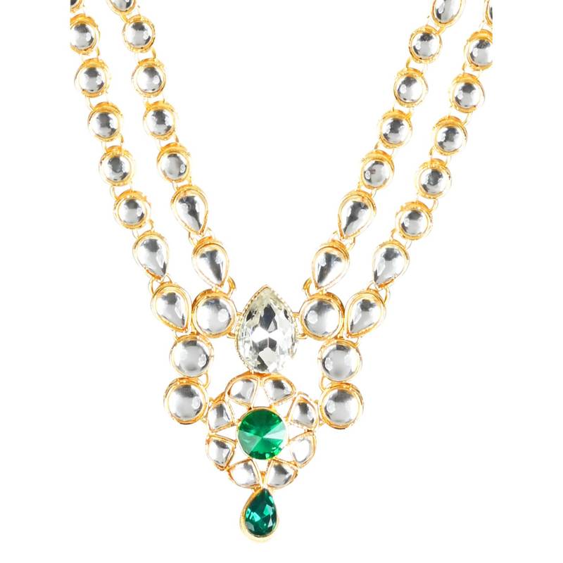 2 Layered Traditional Gold Plated Kundan Studded Moti Mala Maharaja Haar/Groom Necklace For Men 