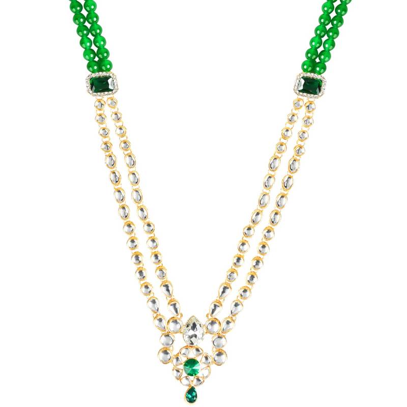 2 Layered Traditional Gold Plated Kundan Studded Moti Mala Maharaja Haar/Groom Necklace For Men 