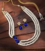 Gold Plated Traditional Stone Studded Pearl Choker Necklace Jewellery Set For Women/Girls 