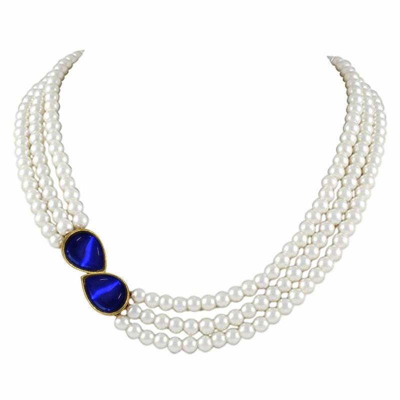Gold Plated Traditional Stone Studded Pearl Choker Necklace Jewellery Set For Women/Girls 