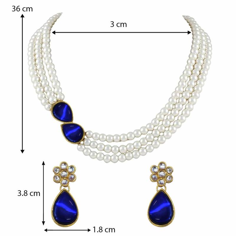 Gold Plated Traditional Stone Studded Pearl Choker Necklace Jewellery Set For Women/Girls 