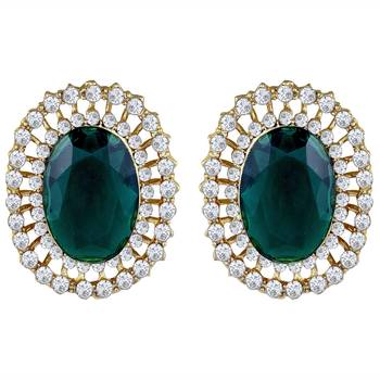Gold Plated Traditional Green Stone Studded Pearl Choker Necklace Jewellery Set For Women/Girls  5