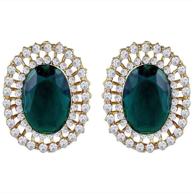 Gold Plated Traditional Green Stone Studded Pearl Choker Necklace Jewellery Set For Women/Girls 