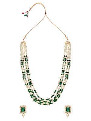 Gold Plated Green & White Pearl Beaded Gold-Plated Jewellery Set for women  1