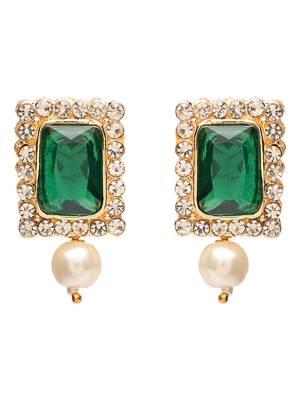 Gold Plated Green & White Pearl Beaded Gold-Plated Jewellery Set for women  2