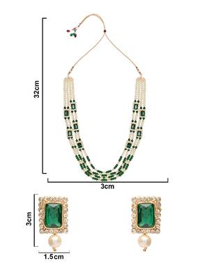 Gold Plated Green & White Pearl Beaded Gold-Plated Jewellery Set for women  3