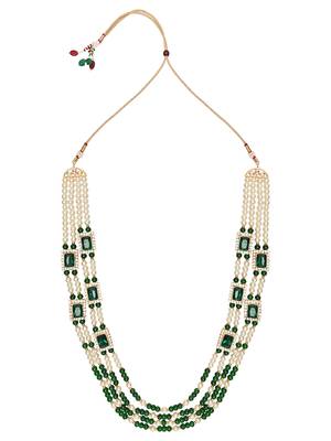 Gold Plated Green & White Pearl Beaded Gold-Plated Jewellery Set for women  4