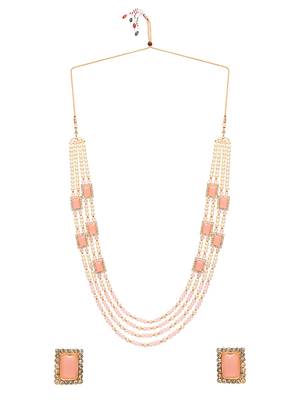 Gold Plated Pink & White Pearl Beaded Gold-Plated Jewellery Set for women  1