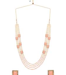 Gold Plated Pink & White Pearl Beaded Gold-Plated Jewellery Set for women 