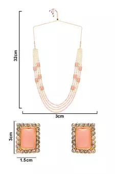 Gold Plated Pink & White Pearl Beaded Gold-Plated Jewellery Set for women 