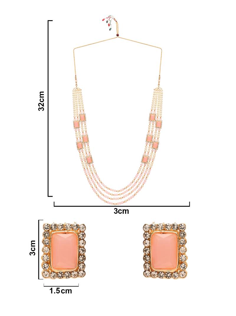 Gold Plated Pink & White Pearl Beaded Gold-Plated Jewellery Set for women 