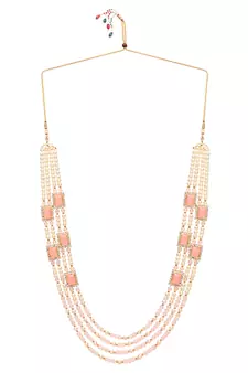 Gold Plated Pink & White Pearl Beaded Gold-Plated Jewellery Set for women 