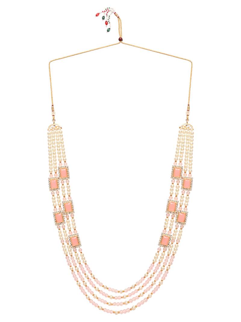 Gold Plated Pink & White Pearl Beaded Gold-Plated Jewellery Set for women 