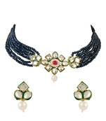 Gold Plated Traditional Choker Set Glided With Kundan & Beads For Women/Girls 
