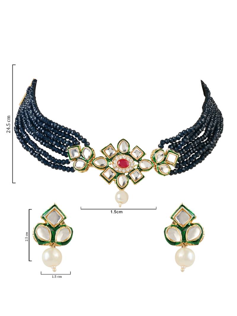 Gold Plated Traditional Choker Set Glided With Kundan & Beads For Women/Girls 