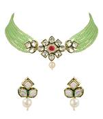 Gold Plated Traditional Choker Set Glided With Kundan & Beads For Women/Girls 