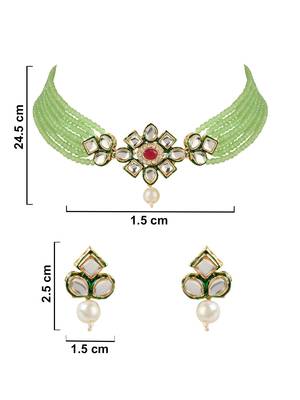 Gold Plated Traditional Choker Set Glided With Kundan & Beads For Women/Girls  5