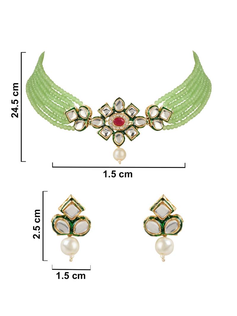Gold Plated Traditional Choker Set Glided With Kundan & Beads For Women/Girls 