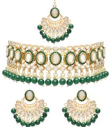 Gold Plated Traditional Kundan & Pearl Choker Necklace Chandbali Earring & Maang Tikka Ethnic Jewellery Set