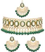 Gold Plated Traditional Kundan & Pearl Choker Necklace Chandbali Earring & Maang Tikka Ethnic Jewellery Set