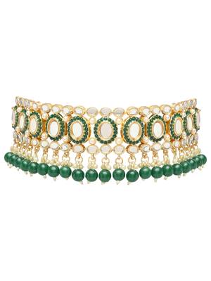 Gold Plated Traditional Kundan & Pearl Choker Necklace Chandbali Earring & Maang Tikka Ethnic Jewellery Set 3