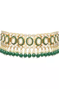 Gold Plated Traditional Kundan & Pearl Choker Necklace Chandbali Earring & Maang Tikka Ethnic Jewellery Set