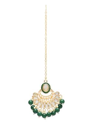 Gold Plated Traditional Kundan & Pearl Choker Necklace Chandbali Earring & Maang Tikka Ethnic Jewellery Set 5