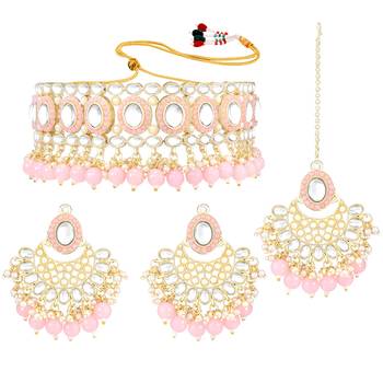 Gold Plated Traditional Kundan Choker Necklace Chandbali Earring & Maang Tikka Ethnic Jewellery Set Gift 1