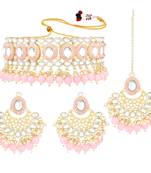 Gold Plated Traditional Kundan Choker Necklace Chandbali Earring & Maang Tikka Ethnic Jewellery Set Gift