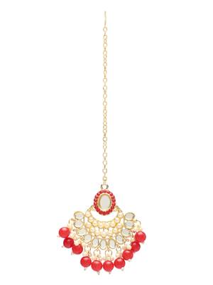 Gold Plated Traditional Kundan & Pearls Choker Necklace Chandbali Earring & Maang Tikka Ethnic Jewellery Set 5