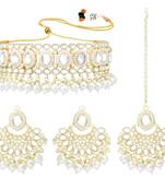 Gold Plated Traditional Kundan Choker Necklace Chandbali Earring & Maang Tikka Ethnic Jewellery Set Gift