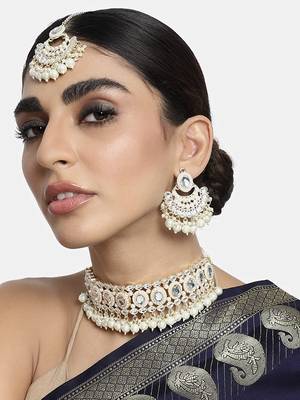 Gold Plated Traditional Kundan Choker Necklace Chandbali Earring & Maang Tikka Ethnic Jewellery Set Gift 2