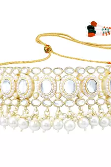 Gold Plated Traditional Kundan Choker Necklace Chandbali Earring & Maang Tikka Ethnic Jewellery Set Gift
