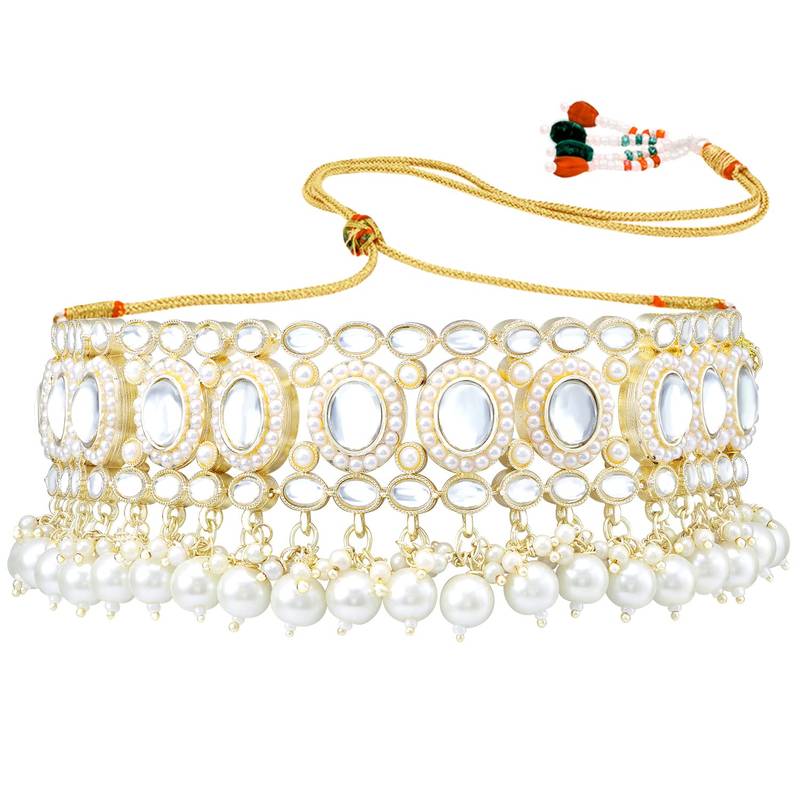 Gold Plated Traditional Kundan Choker Necklace Chandbali Earring & Maang Tikka Ethnic Jewellery Set Gift