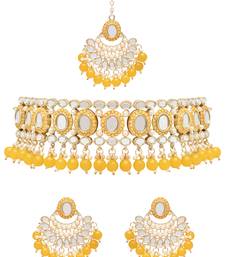Gold Plated Traditional Kundan & Pearls Choker Necklace Chandbali Earring & Maang Tikka Ethnic Jewellery Set