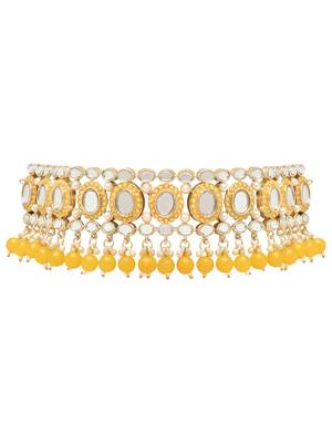 Gold Plated Traditional Kundan & Pearls Choker Necklace Chandbali Earring & Maang Tikka Ethnic Jewellery Set 3