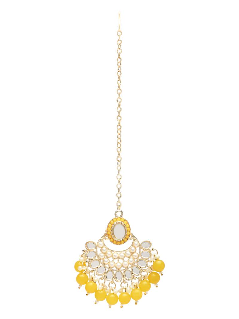 Gold Plated Traditional Kundan & Pearls Choker Necklace Chandbali Earring & Maang Tikka Ethnic Jewellery Set