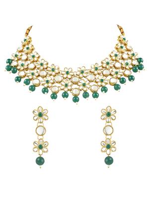 Gold Plated Traditional Kundan & Pearls Choker Necklace & Earring Ethnic Jewellery Set for Women & Girls K7229G 1