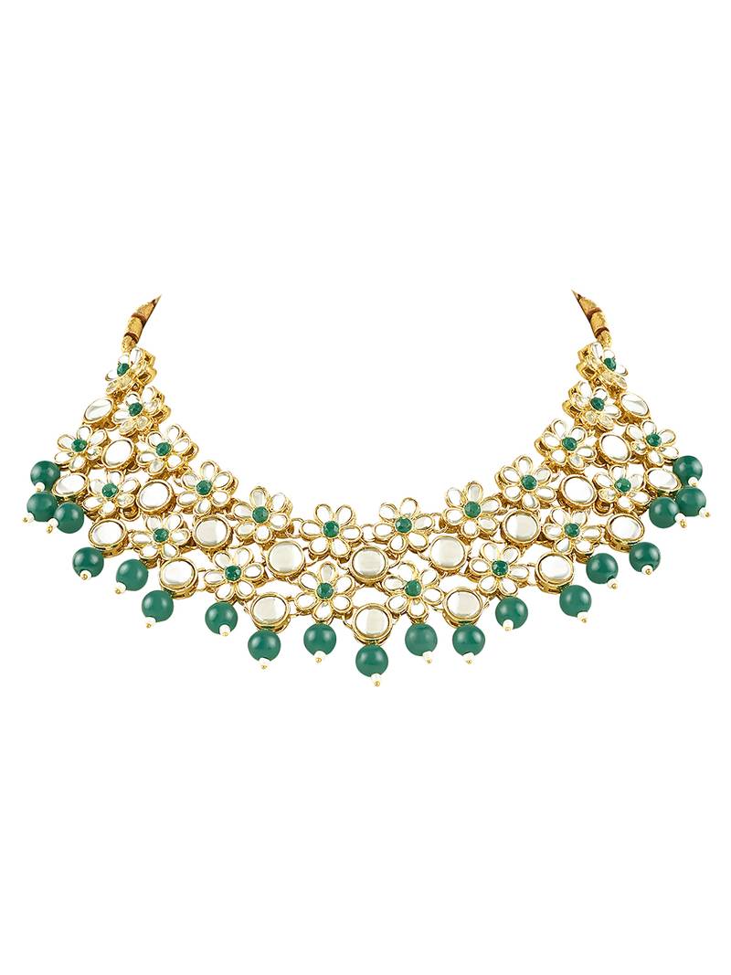 Gold Plated Traditional Kundan & Pearls Choker Necklace & Earring Ethnic Jewellery Set for Women & Girls K7229G