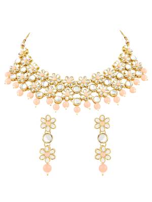 Gold Plated Traditional Kundan & Pearls Choker Necklace & Earring Ethnic Jewellery Set for Women & GirlsK7229Pe 1
