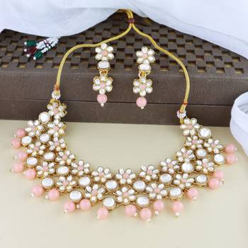 Gold Plated Traditional Kundan & Pearls Choker Necklace & Earring Ethnic Jewellery Set for Women & GirlsK7229Pe 2