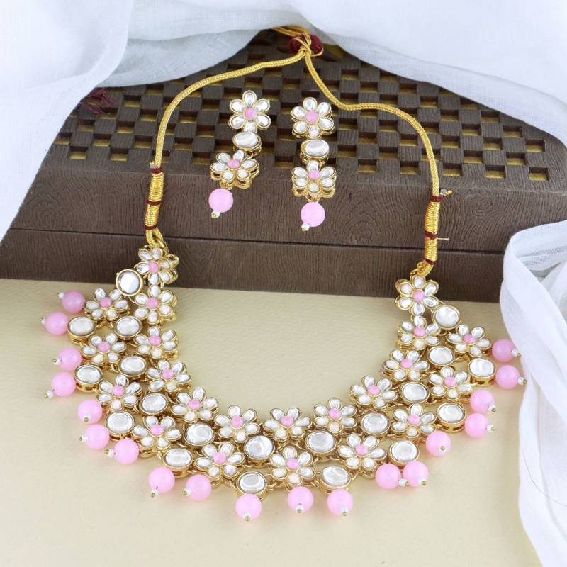 Gold Plated Traditional Kundan Choker Necklace & Earring Ethnic Jewellery Set Gift for Women & Girls
