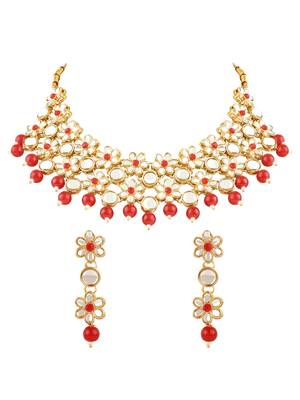 Gold Plated Traditional Kundan & Pearls Choker Necklace & Earring Ethnic Jewellery Set for Women & Girls 1