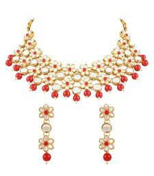 Gold Plated Traditional Kundan & Pearls Choker Necklace & Earring Ethnic Jewellery Set for Women & Girls