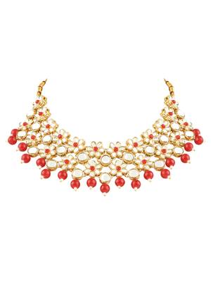Gold Plated Traditional Kundan & Pearls Choker Necklace & Earring Ethnic Jewellery Set for Women & Girls 3