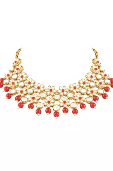 Gold Plated Traditional Kundan & Pearls Choker Necklace & Earring Ethnic Jewellery Set for Women & Girls