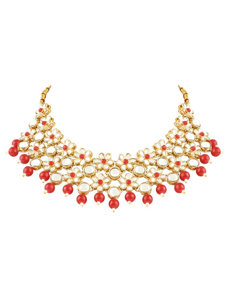 Gold Plated Traditional Kundan & Pearls Choker Necklace & Earring Ethnic Jewellery Set for Women & Girls